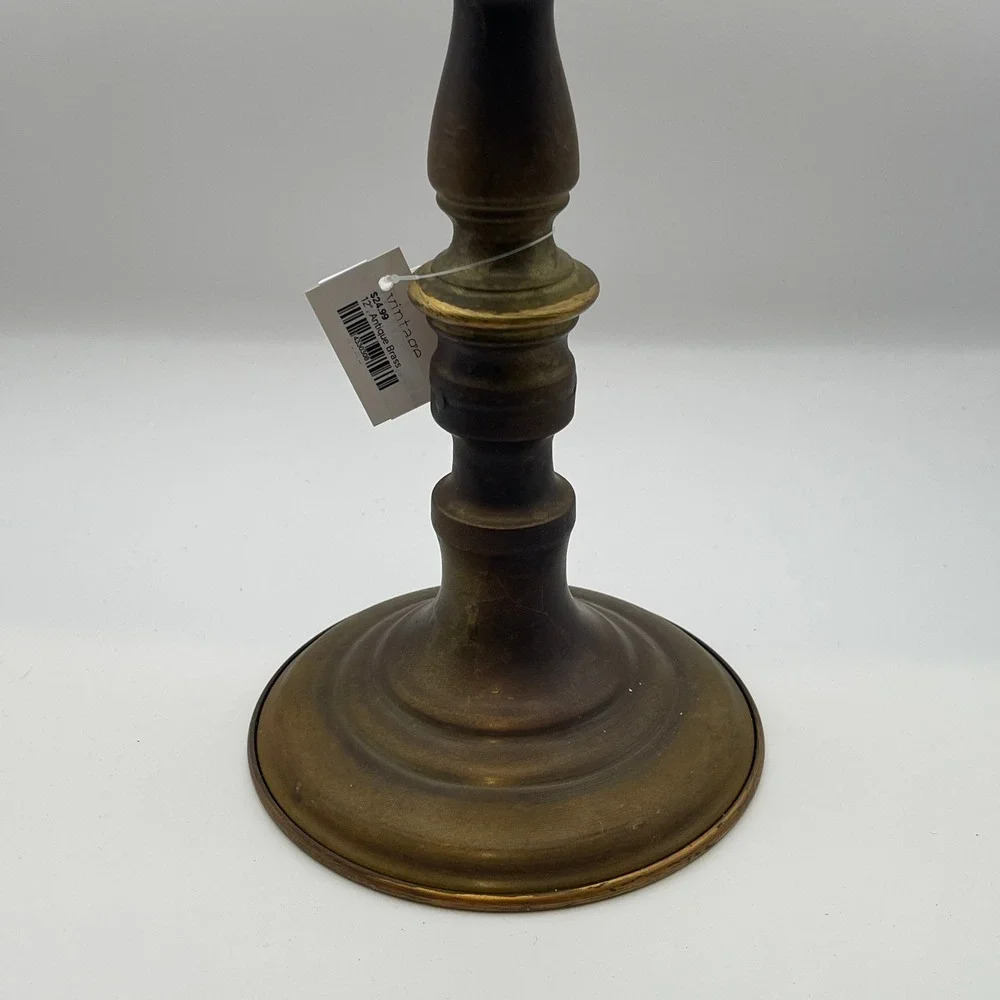 Vintage 12 Inch Antique Brass Pillar Candle Holder Tall Pedestal Stand Baluster